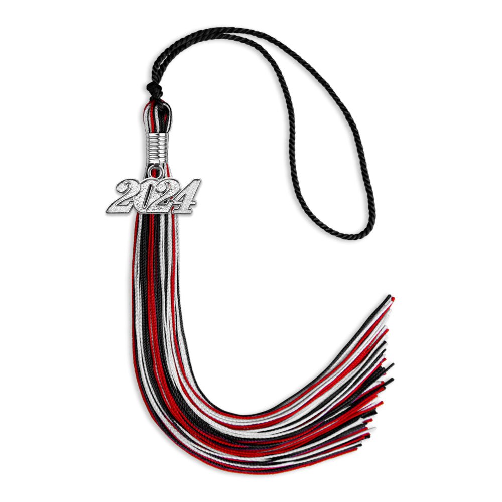 Black/Red/Silver Mixed Color Graduation Tassel with Silver Date Drop - Endea Graduation