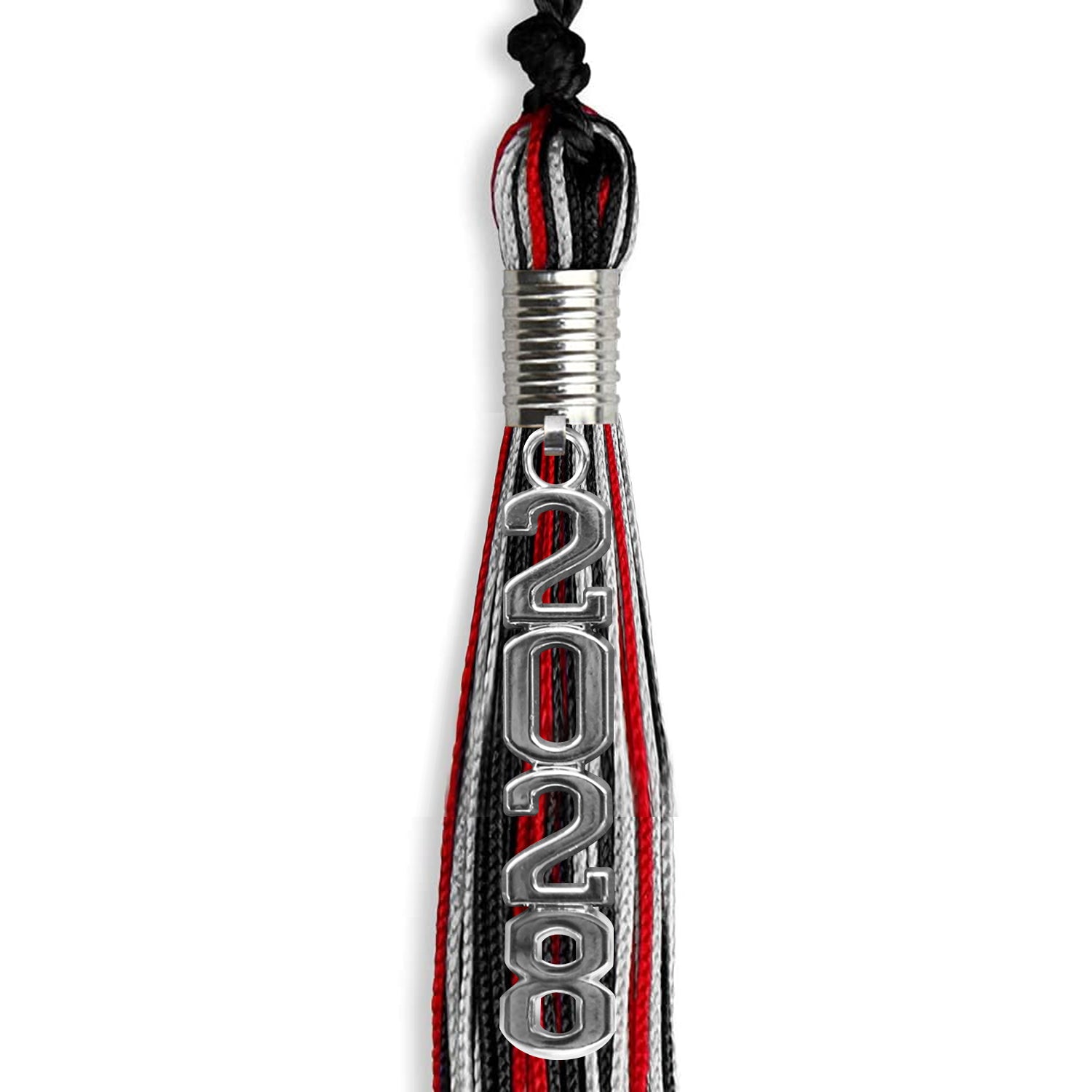 Black/Red/Silver Mixed Color Graduation Tassel with Silver Stacked Date Drop - Endea Graduation