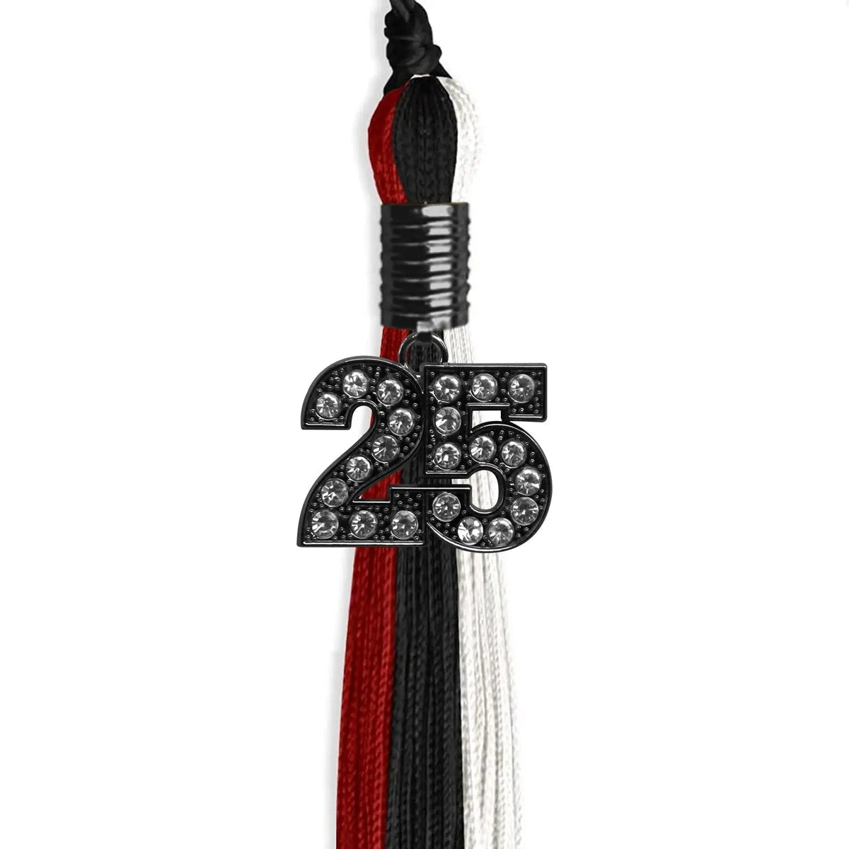 Black/Red/White Graduation Tassel with Black Bling Charm - Endea Graduation