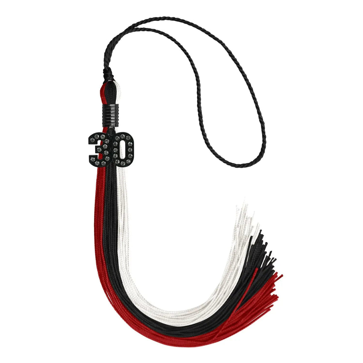 Black/Red/White Graduation Tassel with Black Bling Charm - Endea Graduation