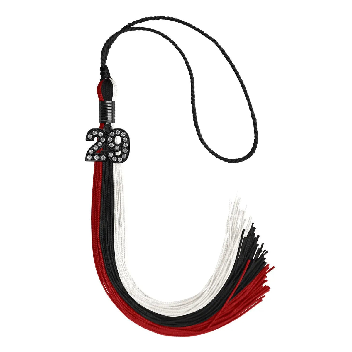 Black/Red/White Graduation Tassel with Black Bling Charm - Endea Graduation