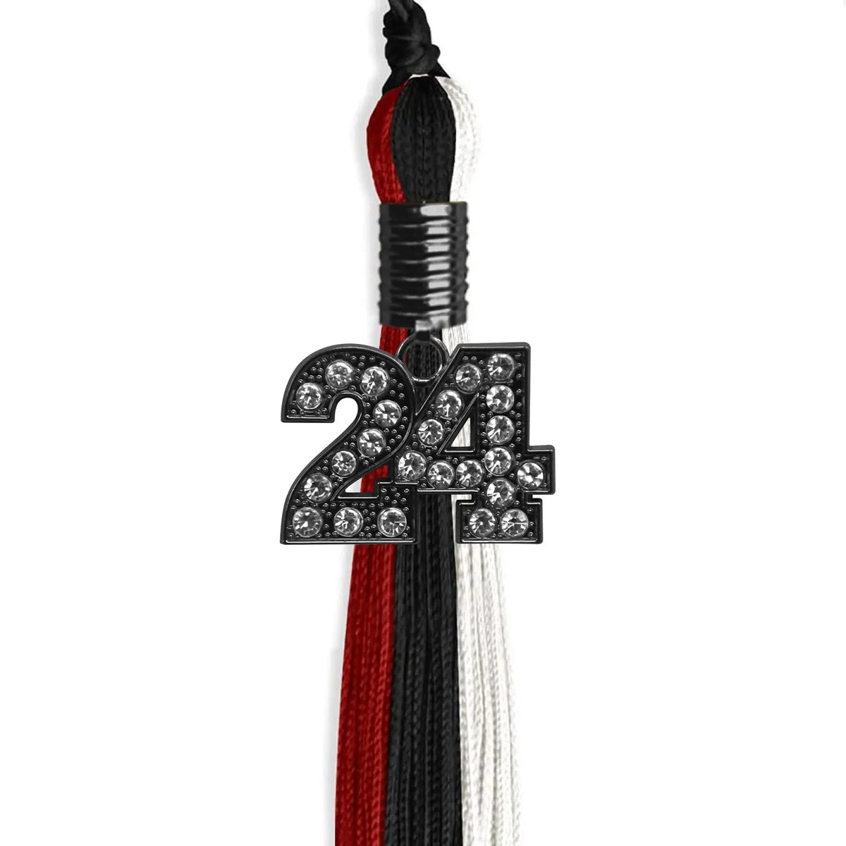 Black/Red/White Graduation Tassel with Black Bling Charm - Endea Graduation