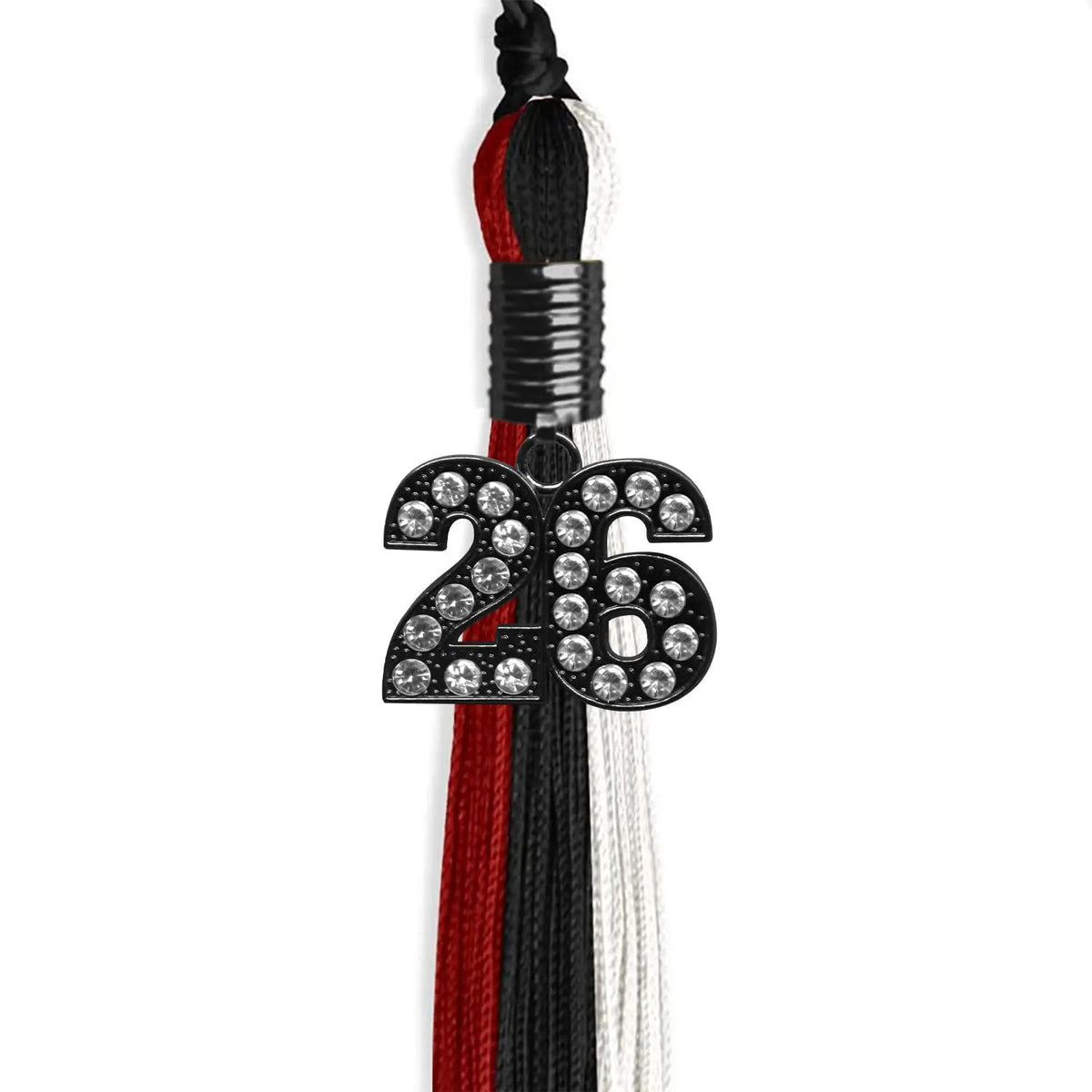Black/Red/White Graduation Tassel with Black Bling Charm - Endea Graduation
