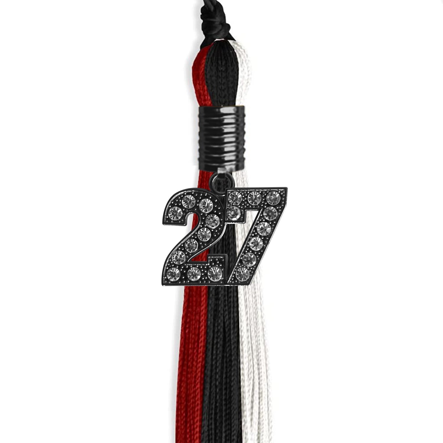 Black/Red/White Graduation Tassel with Black Date Drop - Endea Graduation