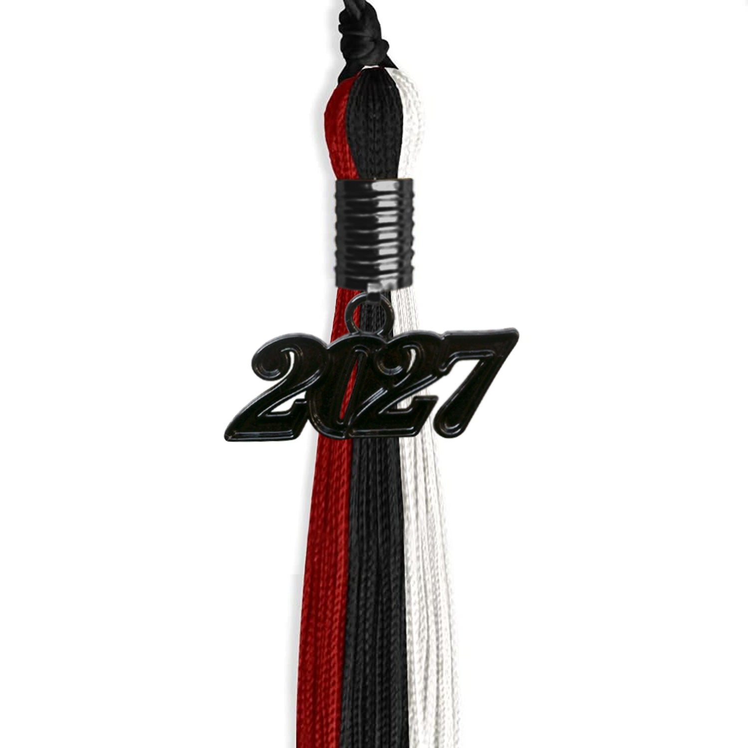 Black/Red/White Graduation Tassel with Black Date Drop - Endea Graduation