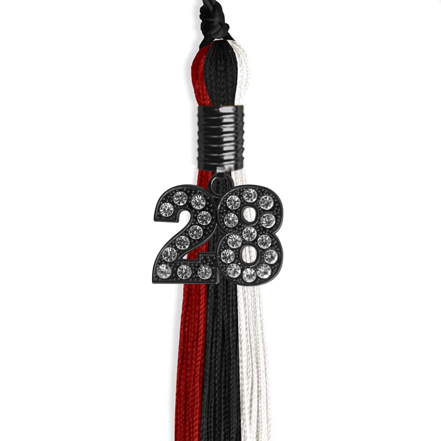 Black/Red/White Graduation Tassel with Black Date Drop - Endea Graduation