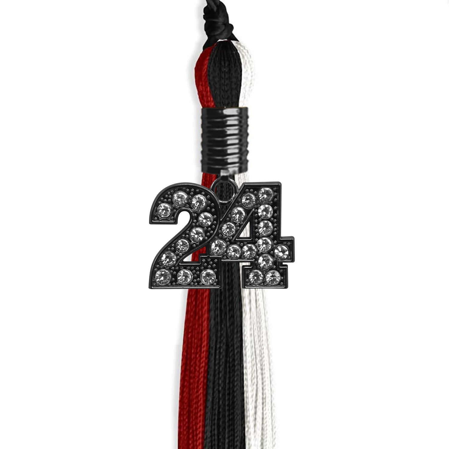 Black/Red/White Graduation Tassel with Black Date Drop - Endea Graduation