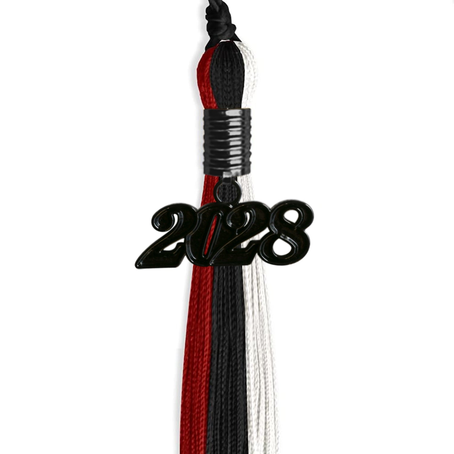 Black/Red/White Graduation Tassel with Black Date Drop - Endea Graduation