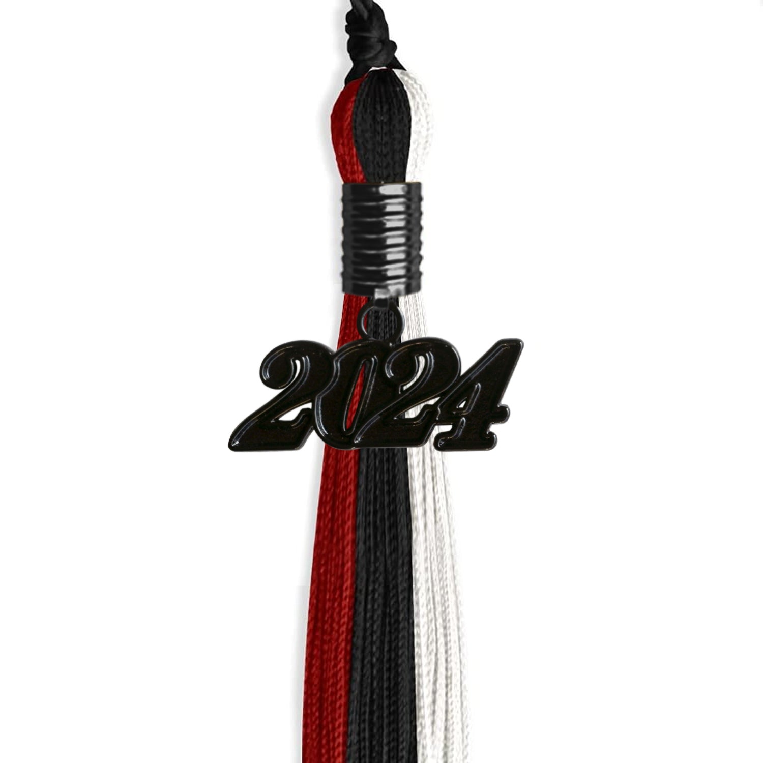 Black/Red/White Graduation Tassel with Black Date Drop - Endea Graduation