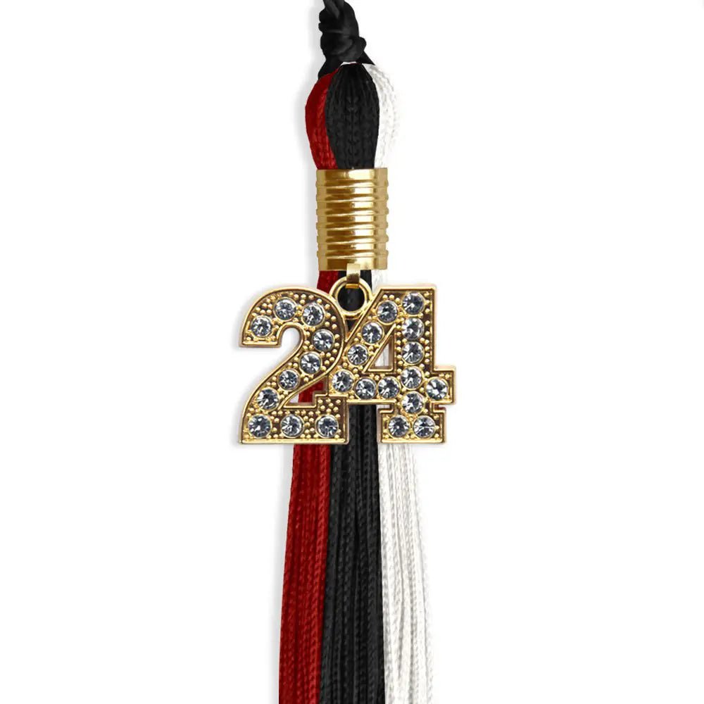 Black/Red/White Graduation Tassel with Gold Bling Charm - Endea Graduation
