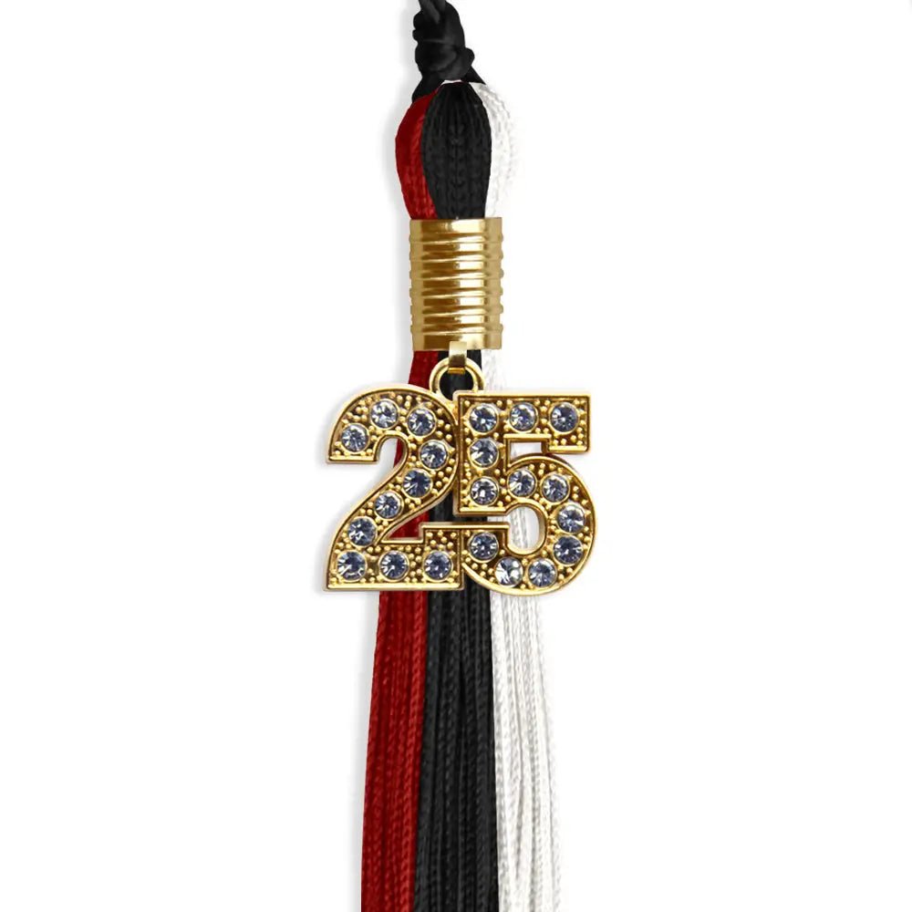 Black/Red/White Graduation Tassel with Gold Bling Charm - Endea Graduation