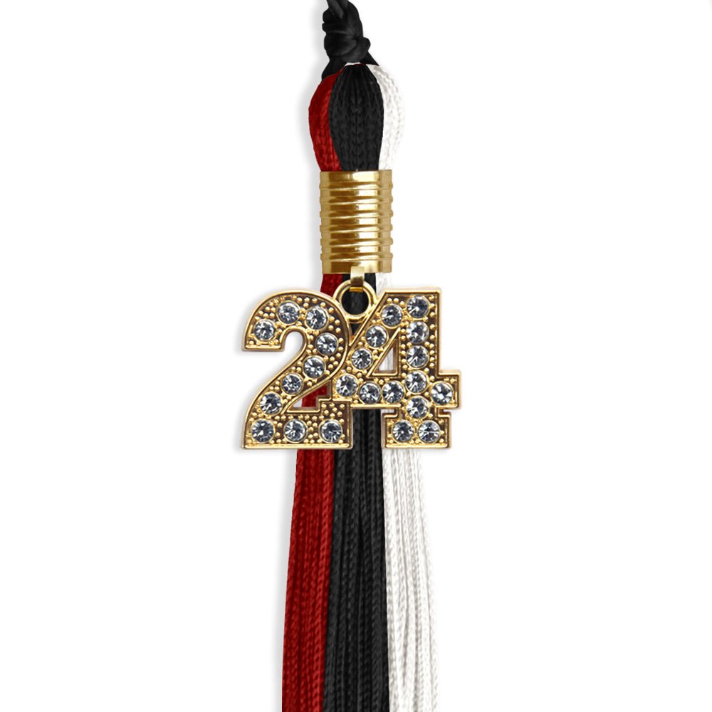 Black/Red/White Graduation Tassel with Gold Date Drop - Endea Graduation