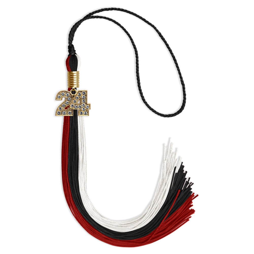 Black/Red/White Graduation Tassel with Gold Date Drop - Endea Graduation