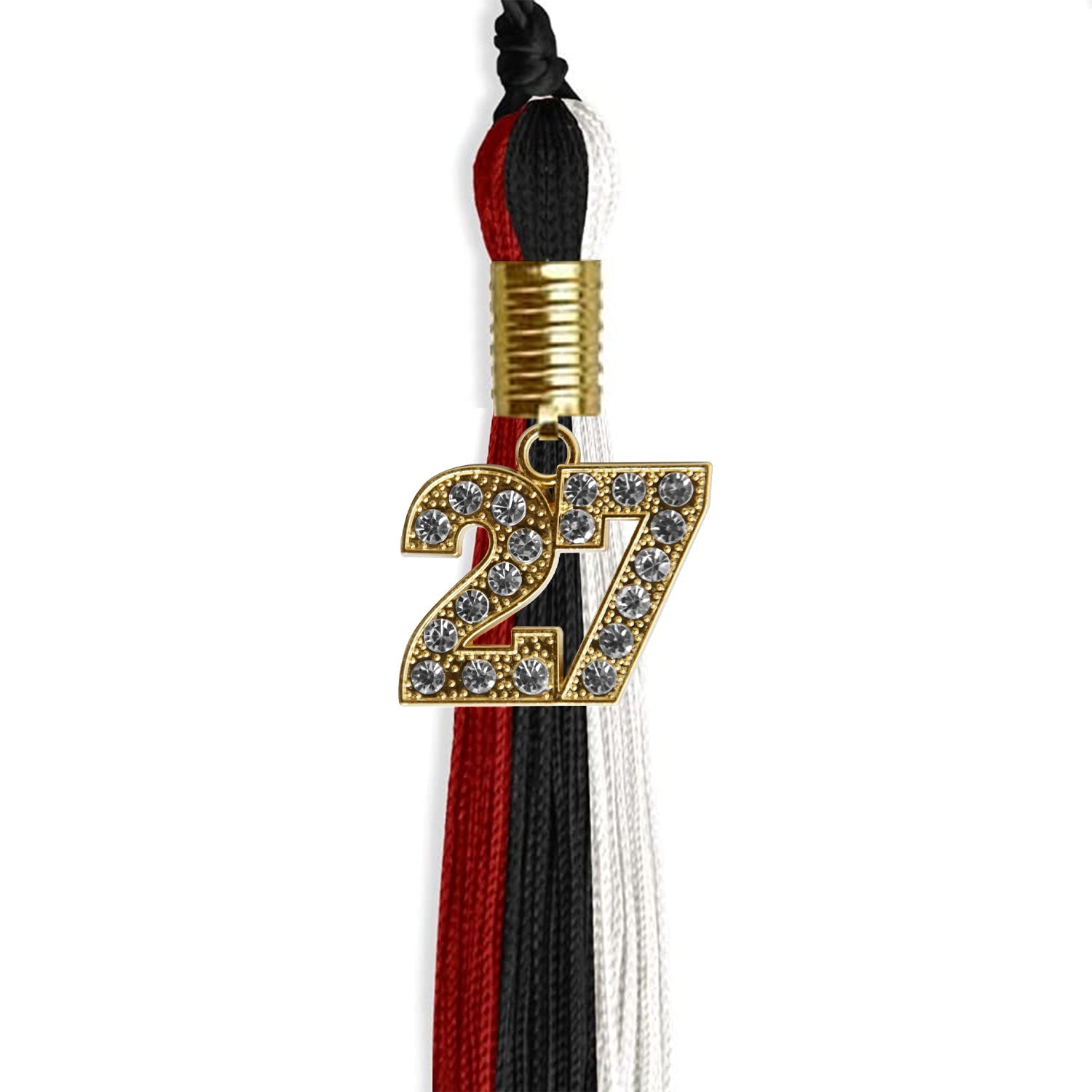 Black/Red/White Graduation Tassel with Gold Date Drop - Endea Graduation