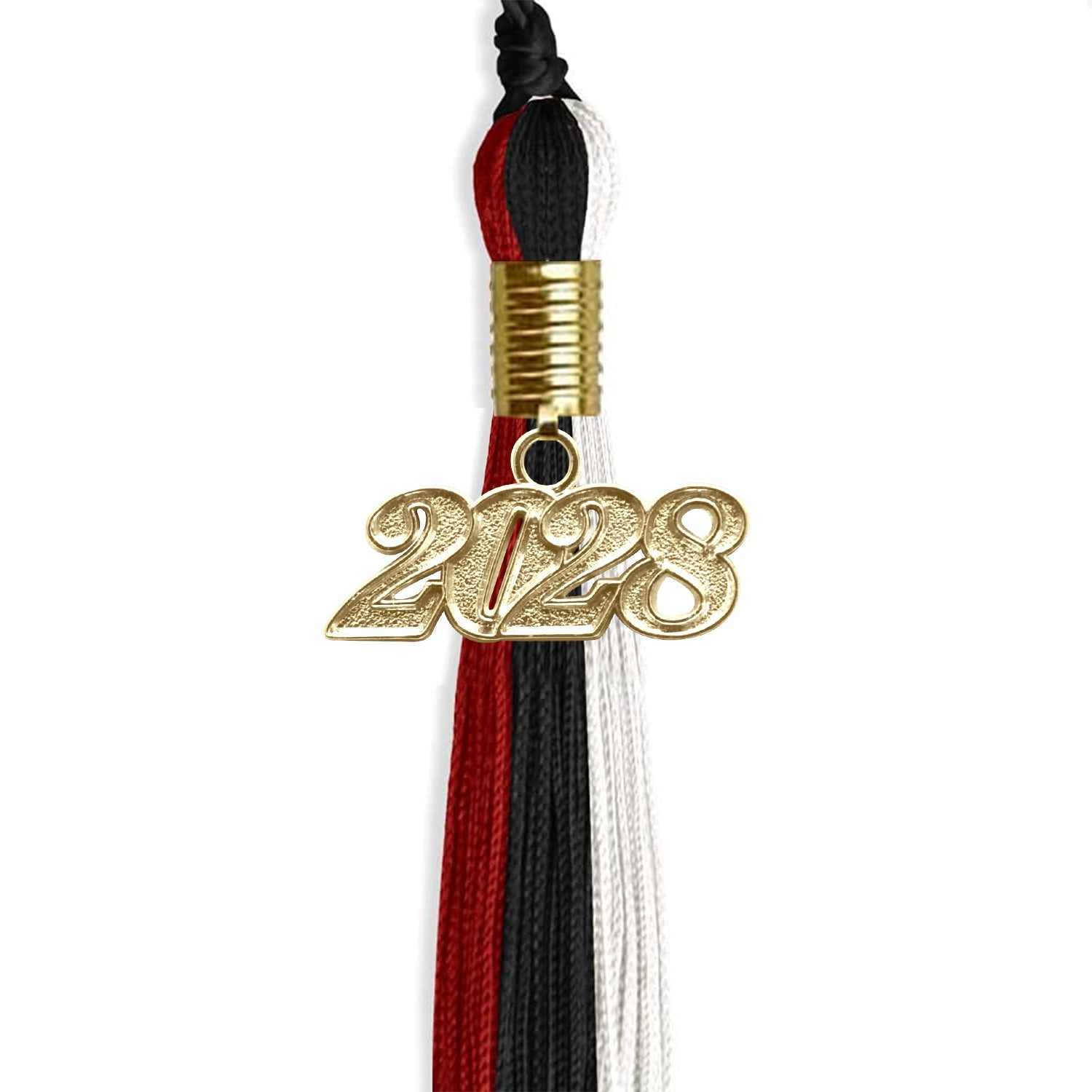 Black/Red/White Graduation Tassel with Gold Date Drop - Endea Graduation