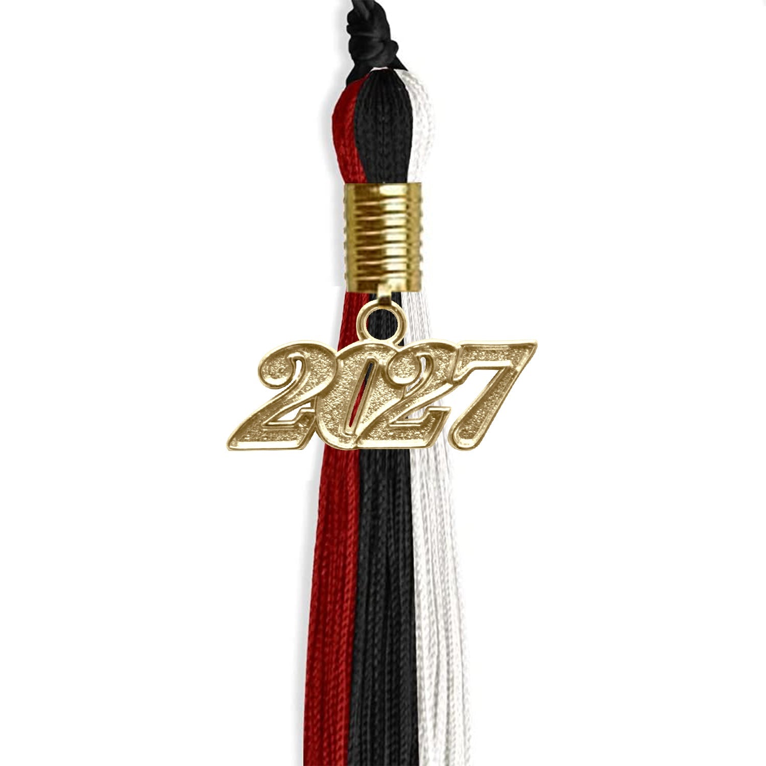 Black/Red/White Graduation Tassel with Gold Date Drop - Endea Graduation