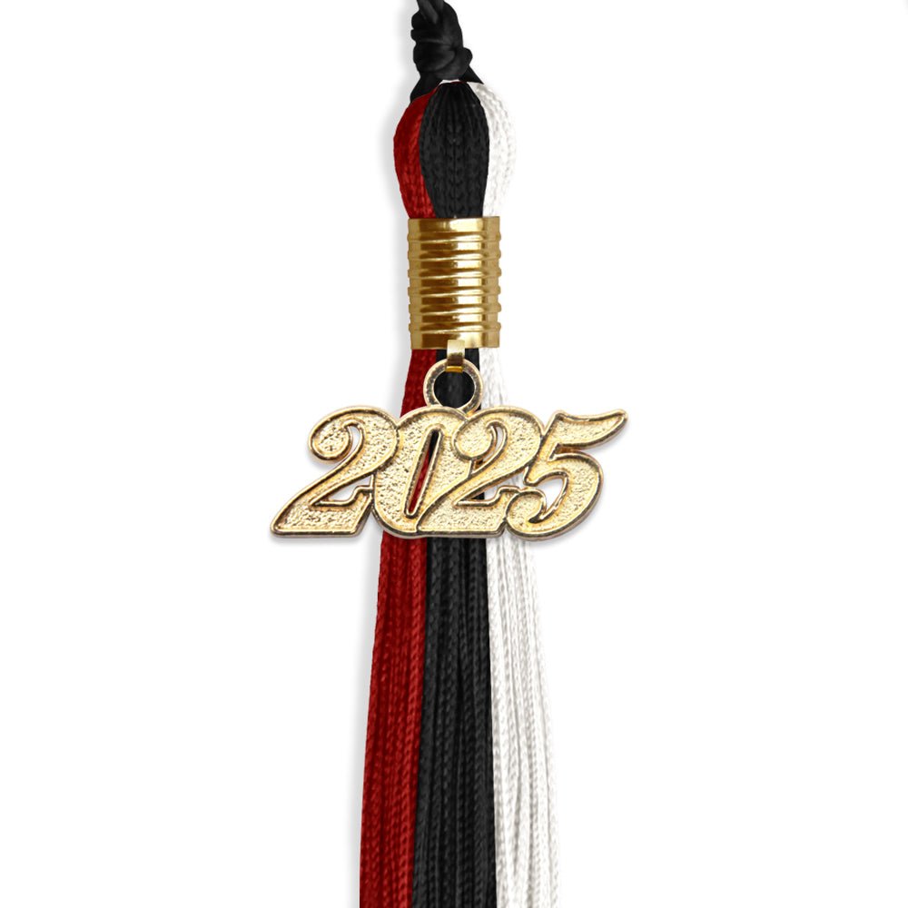 Black/Red/White Graduation Tassel with Gold Date Drop - Endea Graduation