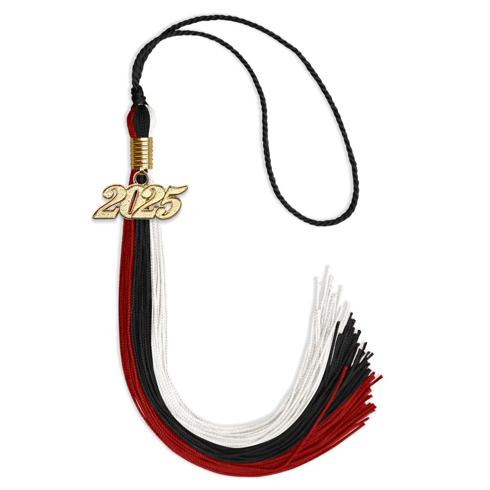 Black/Red/White Graduation Tassel with Gold Date Drop - Endea Graduation