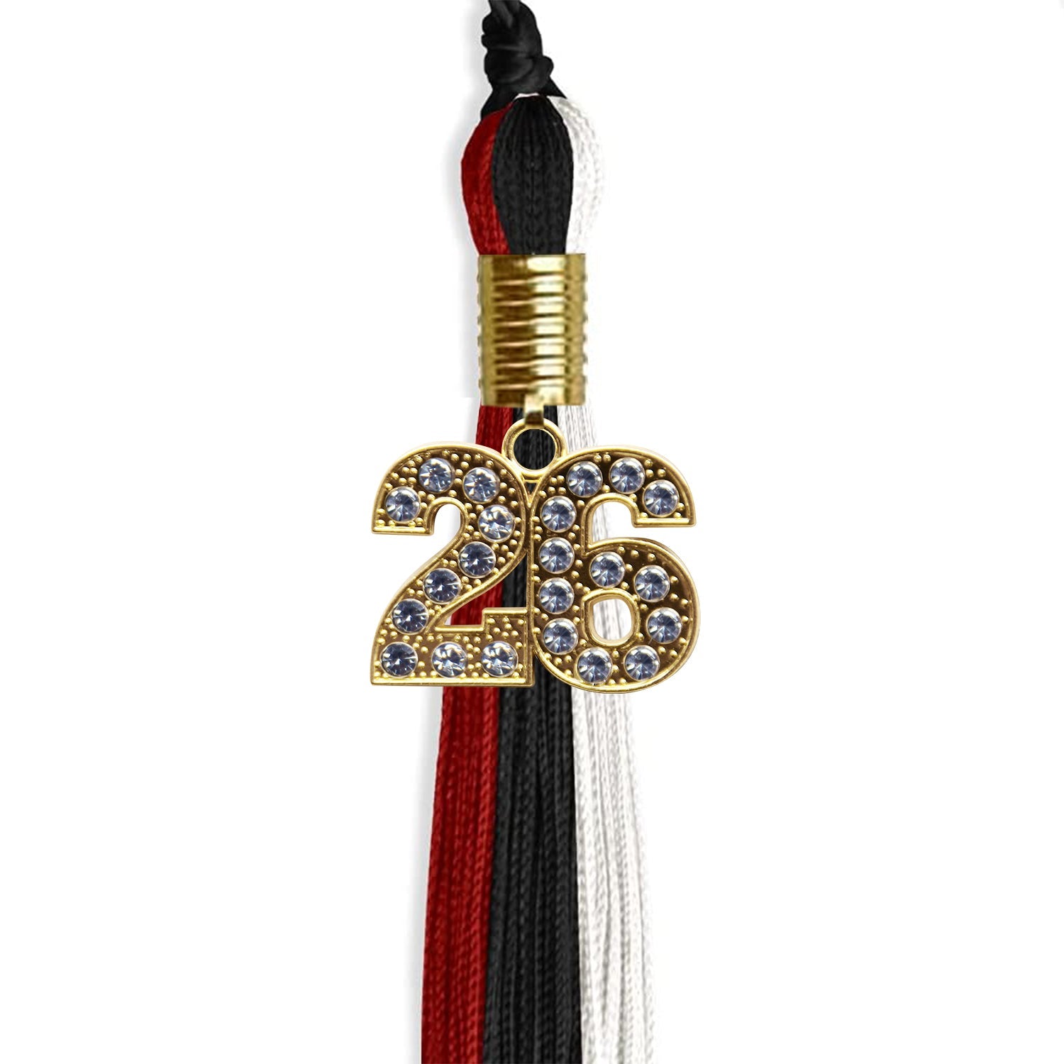 Black/Red/White Graduation Tassel with Gold Date Drop - Endea Graduation