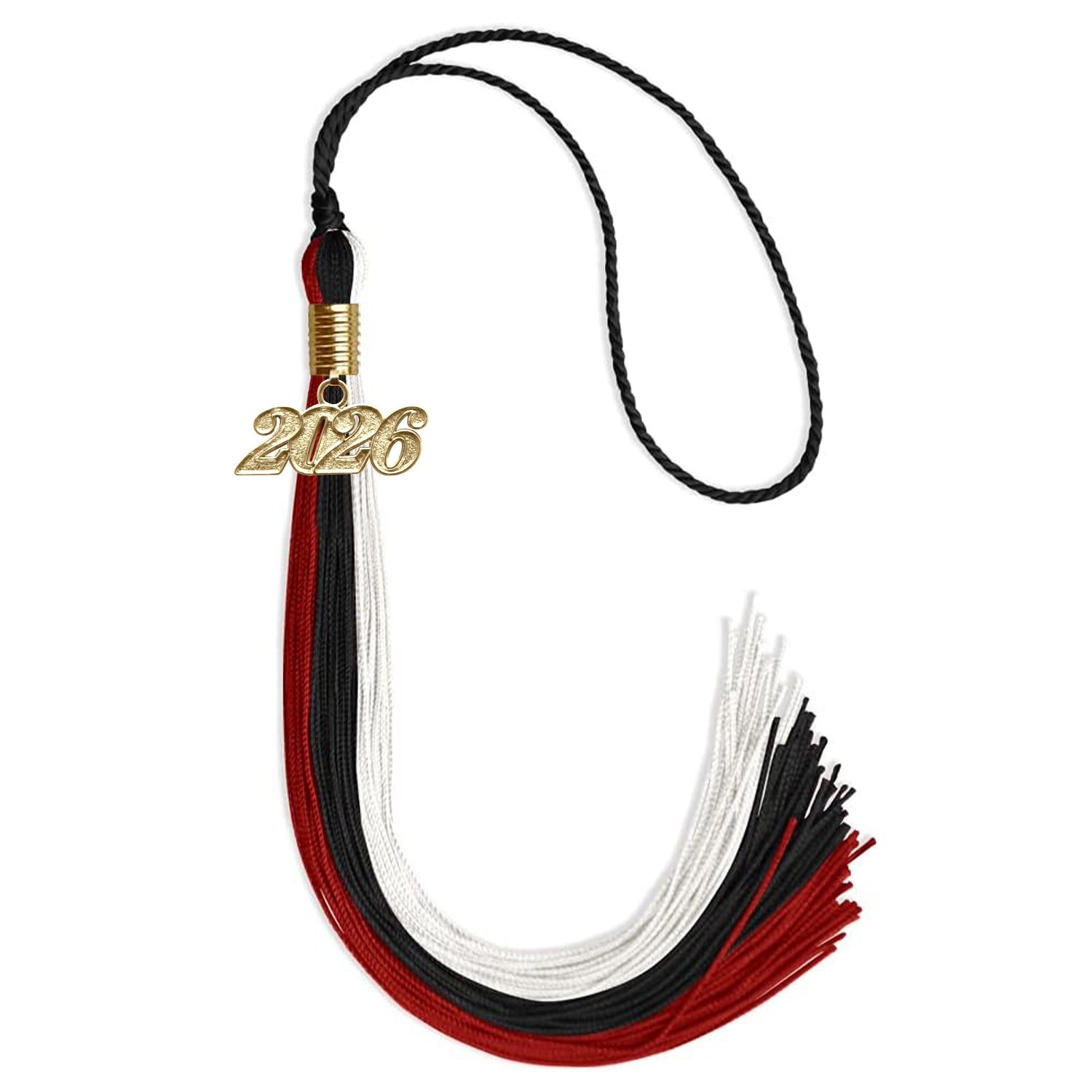 Black/Red/White Graduation Tassel with Gold Date Drop - Endea Graduation