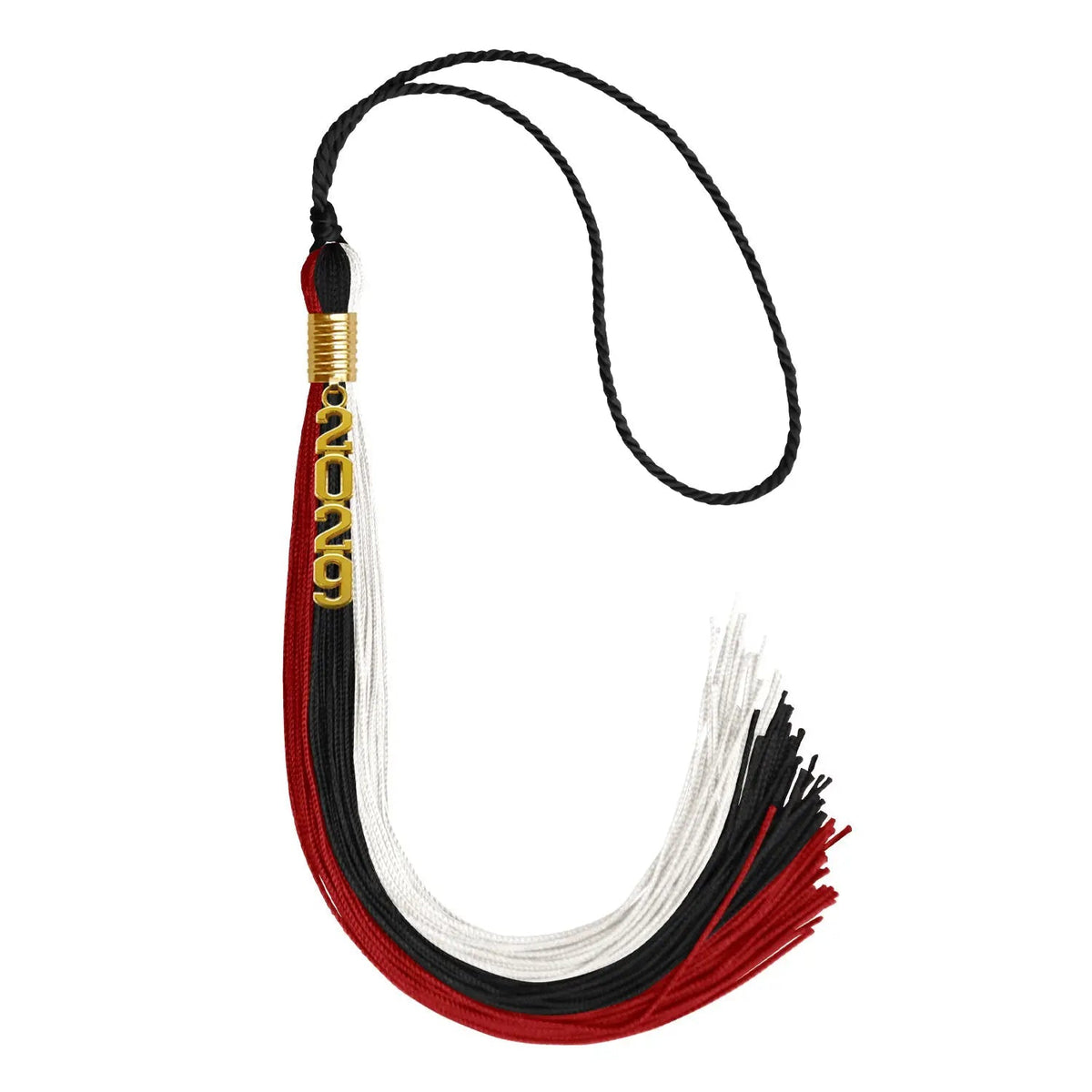 Black/Red/White Graduation Tassel with Gold Stacked Date Drop - Endea Graduation