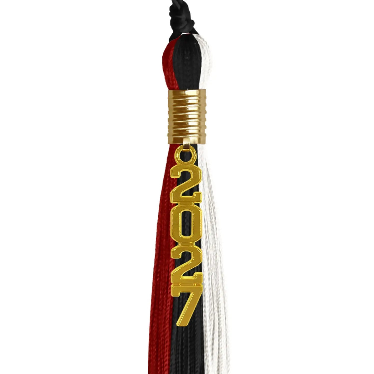 Black/Red/White Graduation Tassel with Gold Stacked Date Drop - Endea Graduation