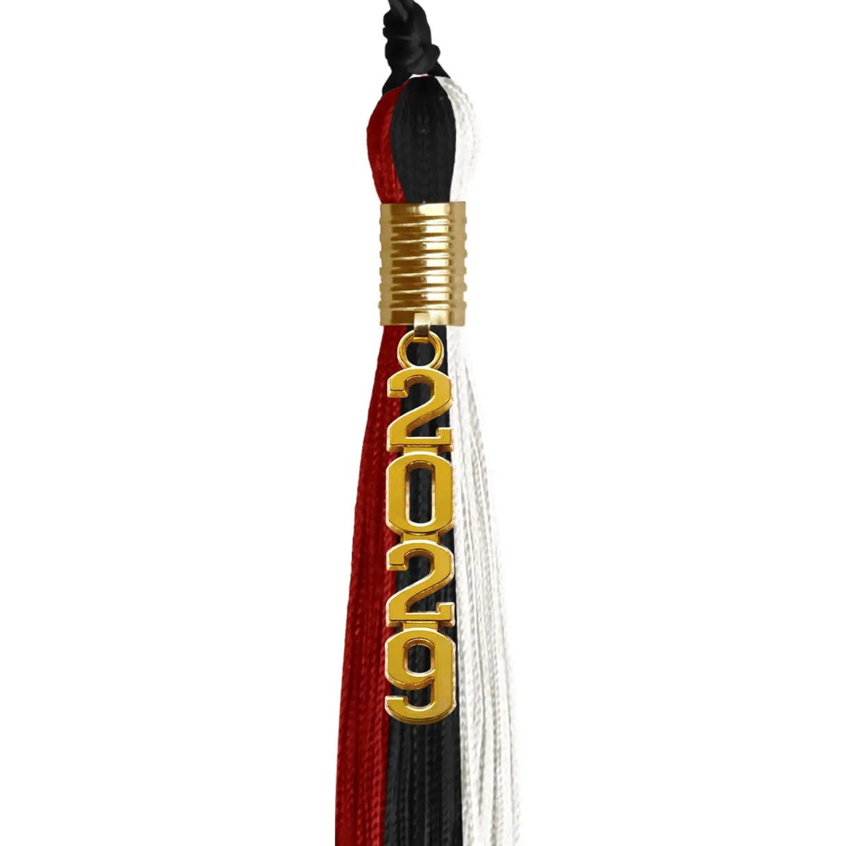 Black/Red/White Graduation Tassel with Gold Stacked Date Drop - Endea Graduation