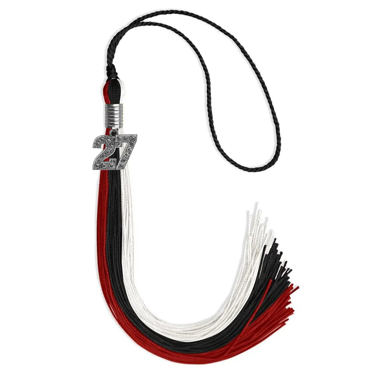 Black/Red/White Graduation Tassel with Silver Bling Charm - Endea Graduation