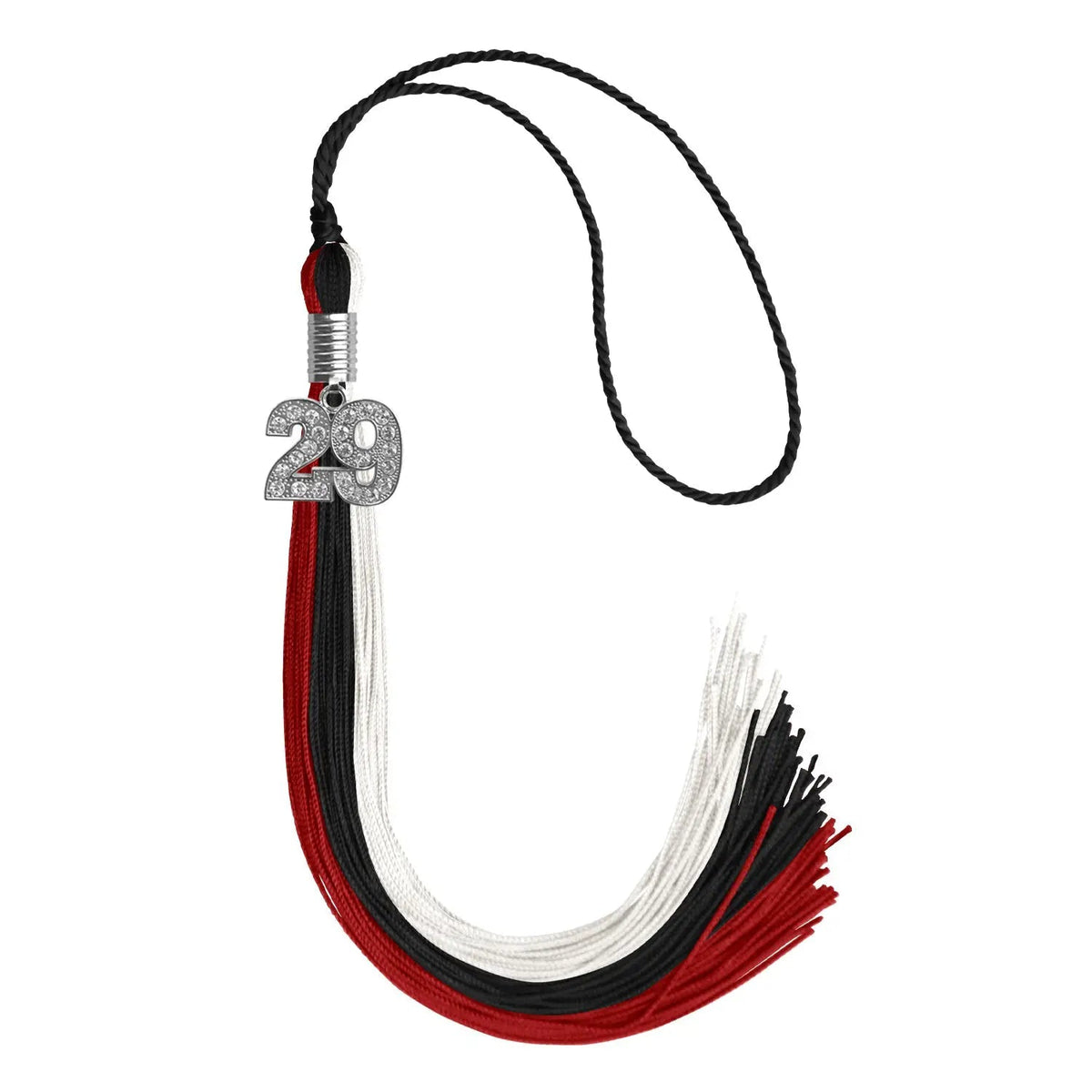 Black/Red/White Graduation Tassel with Silver Bling Charm - Endea Graduation