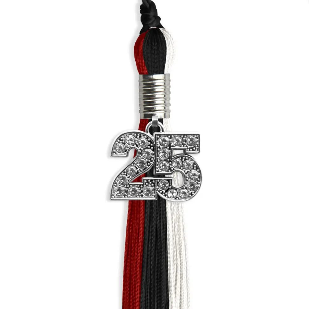 Black/Red/White Graduation Tassel with Silver Bling Charm - Endea Graduation