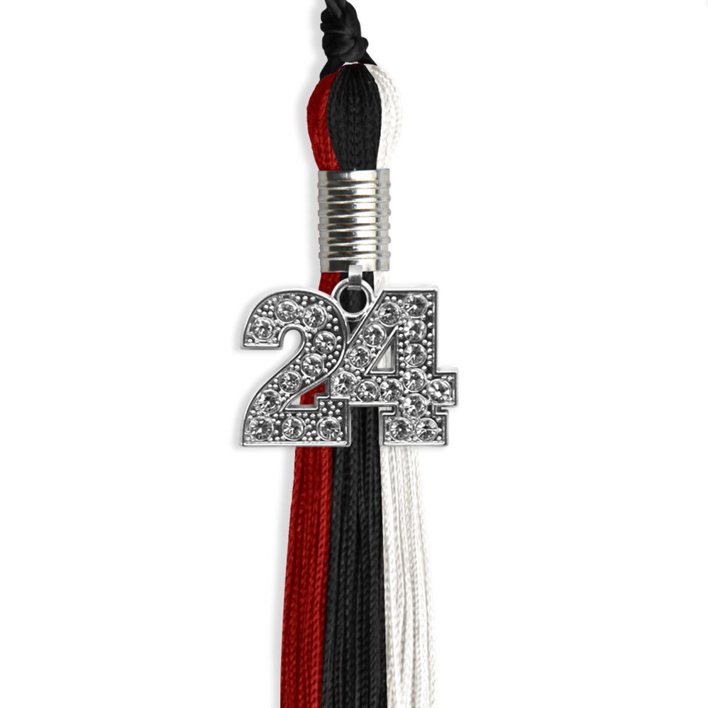 Black/Red/White Graduation Tassel with Silver Date Drop - Endea Graduation