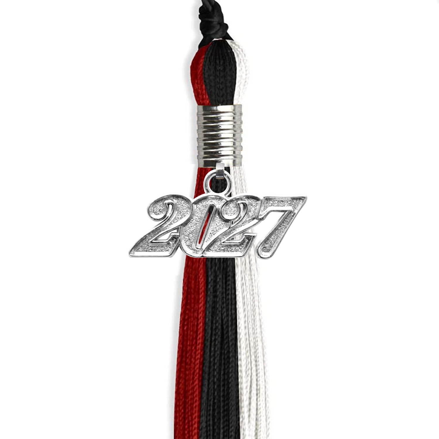 Black/Red/White Graduation Tassel with Silver Date Drop - Endea Graduation