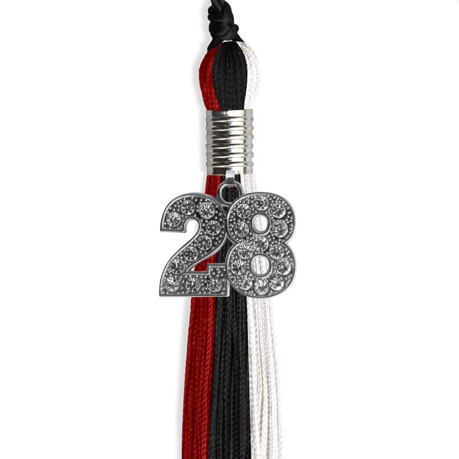 Black/Red/White Graduation Tassel with Silver Date Drop - Endea Graduation