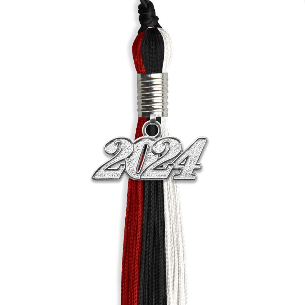 Black/Red/White Graduation Tassel with Silver Date Drop - Endea Graduation