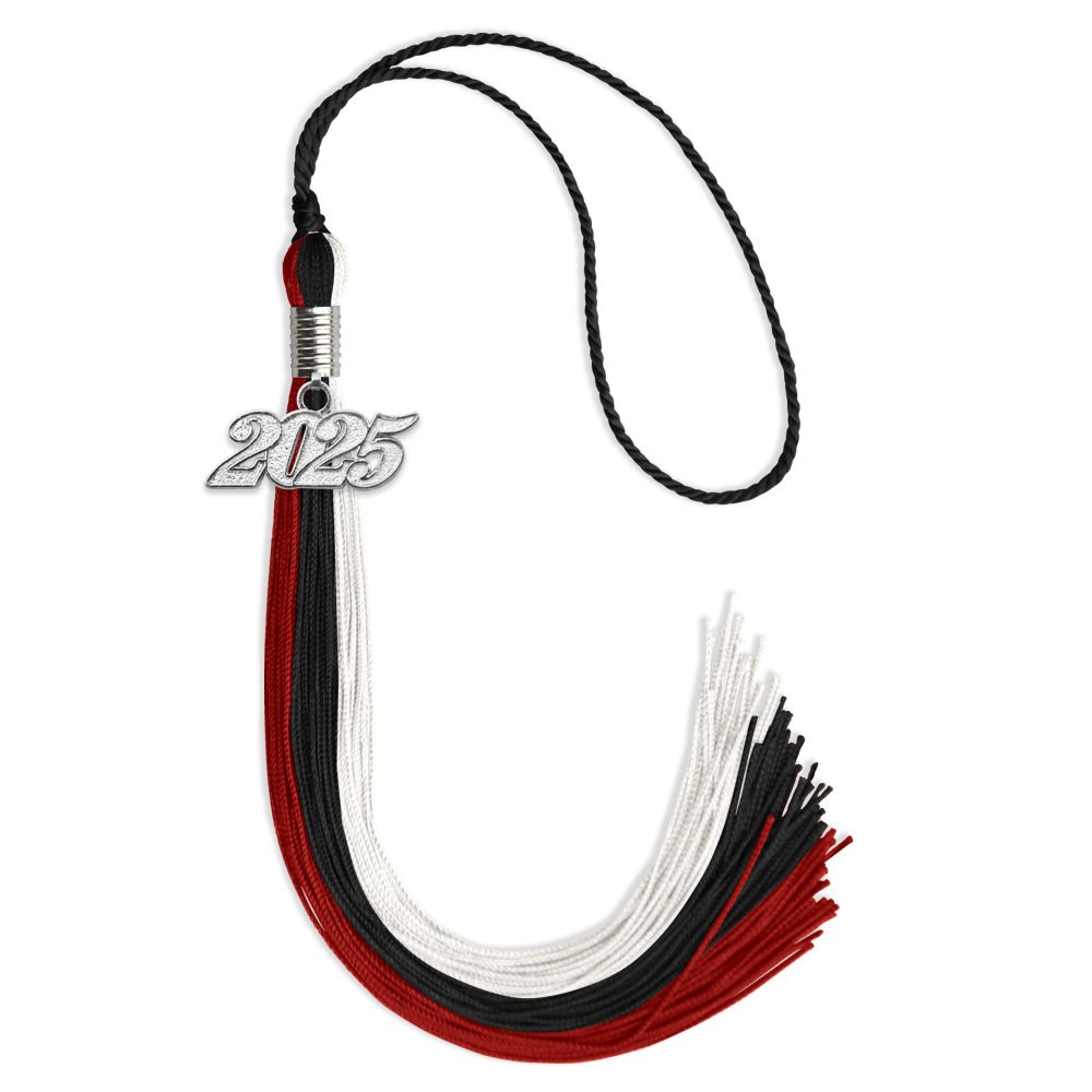 Black/Red/White Graduation Tassel with Silver Date Drop - Endea Graduation