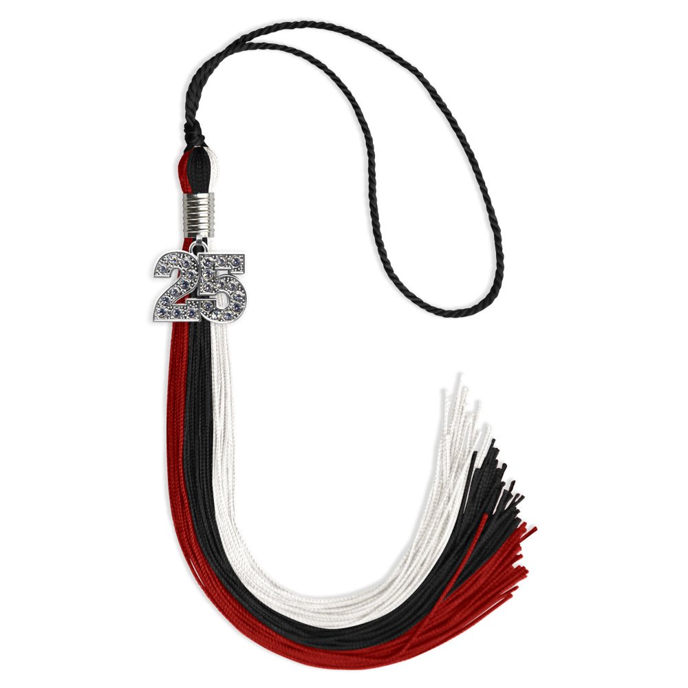 Black/Red/White Graduation Tassel with Silver Date Drop - Endea Graduation