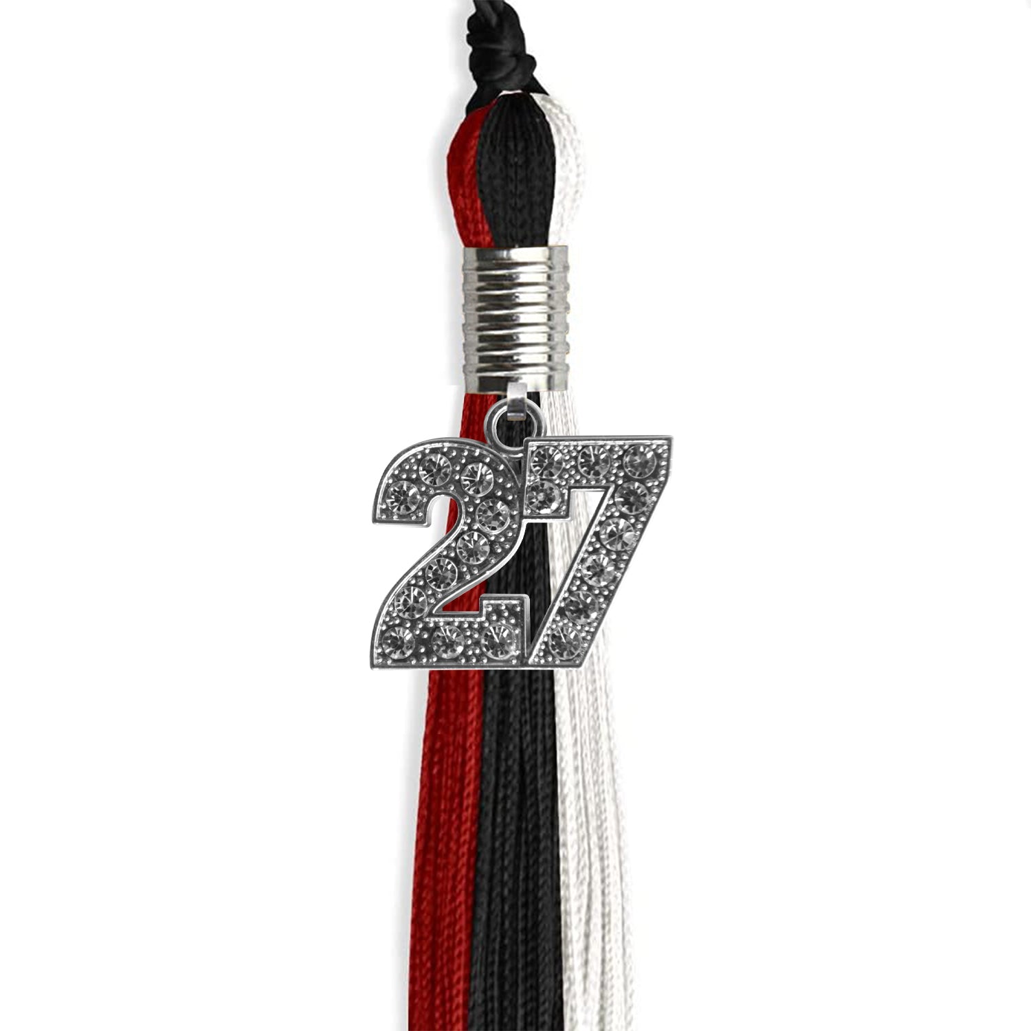 Black/Red/White Graduation Tassel with Silver Date Drop - Endea Graduation