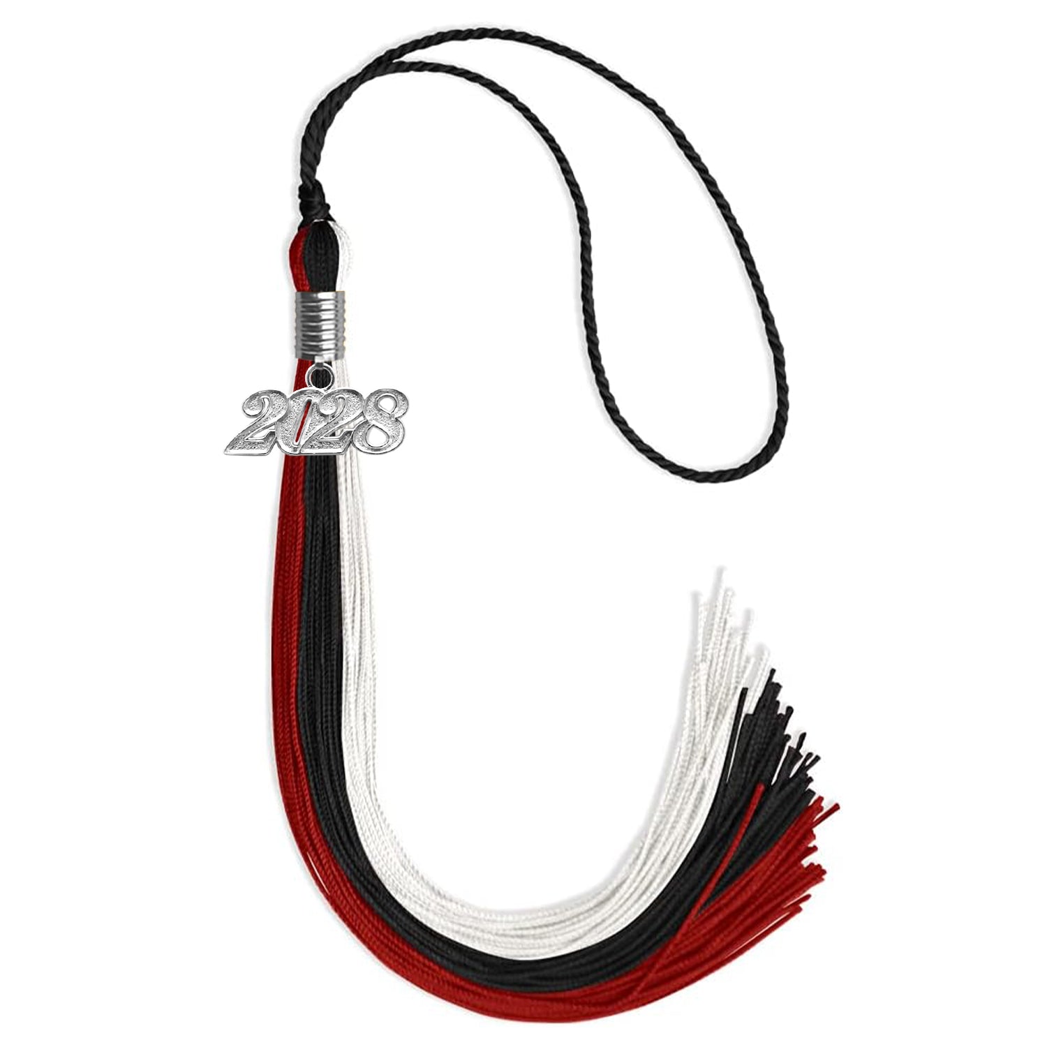 Black/Red/White Graduation Tassel with Silver Date Drop - Endea Graduation