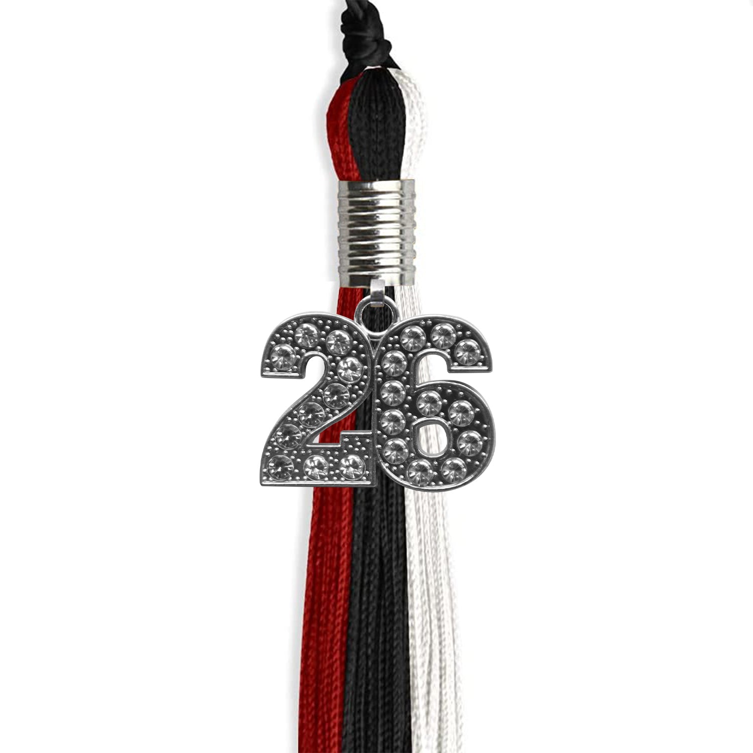 Black/Red/White Graduation Tassel with Silver Date Drop - Endea Graduation