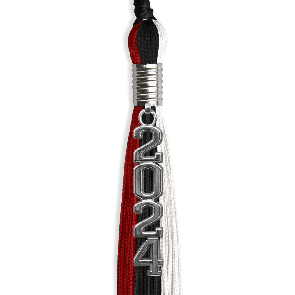 Black/Red/White Graduation Tassel with Silver Stacked Date Drop - Endea Graduation