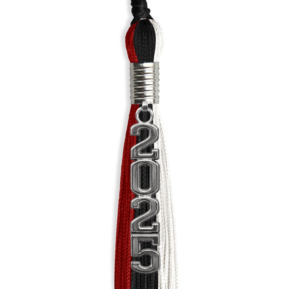 Black/Red/White Graduation Tassel with Silver Stacked Date Drop - Endea Graduation