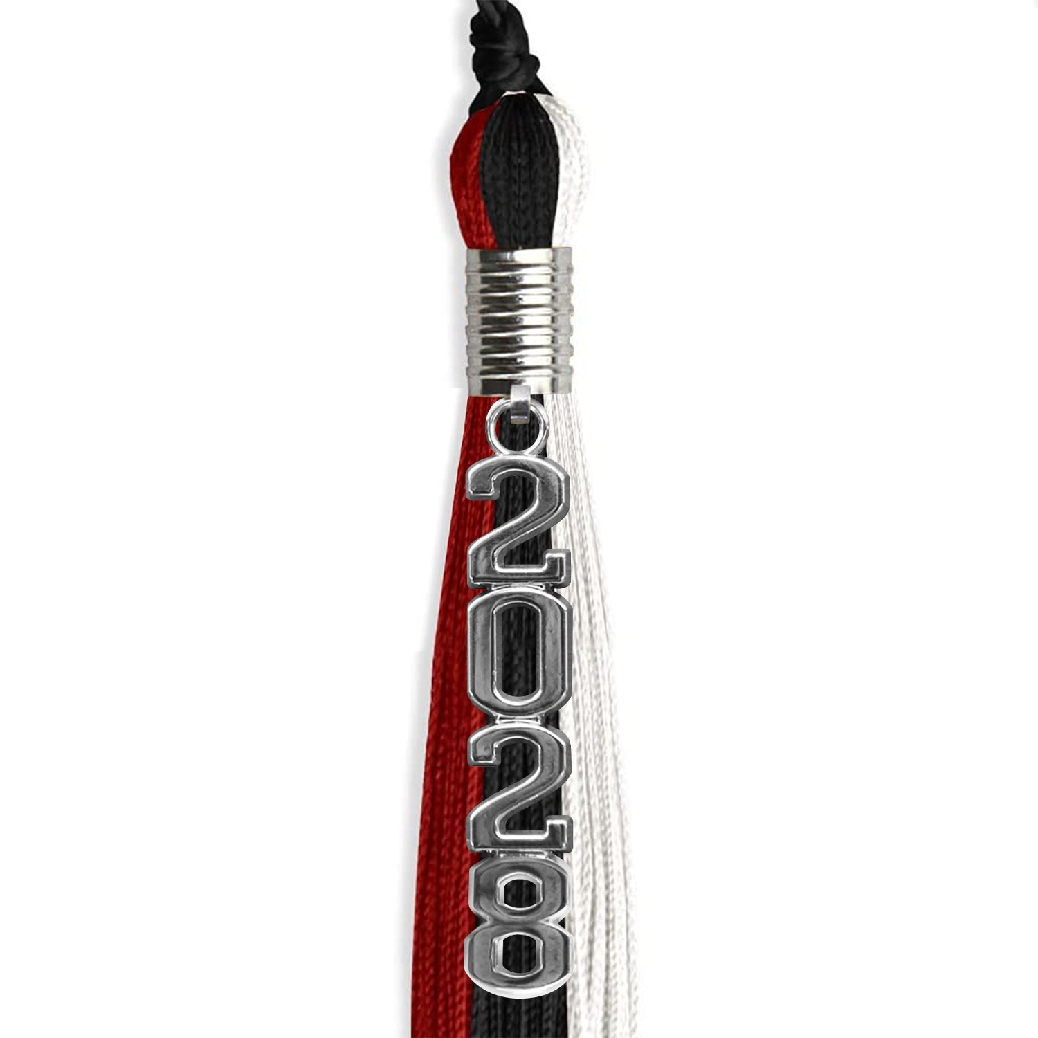 Black/Red/White Graduation Tassel with Silver Stacked Date Drop - Endea Graduation