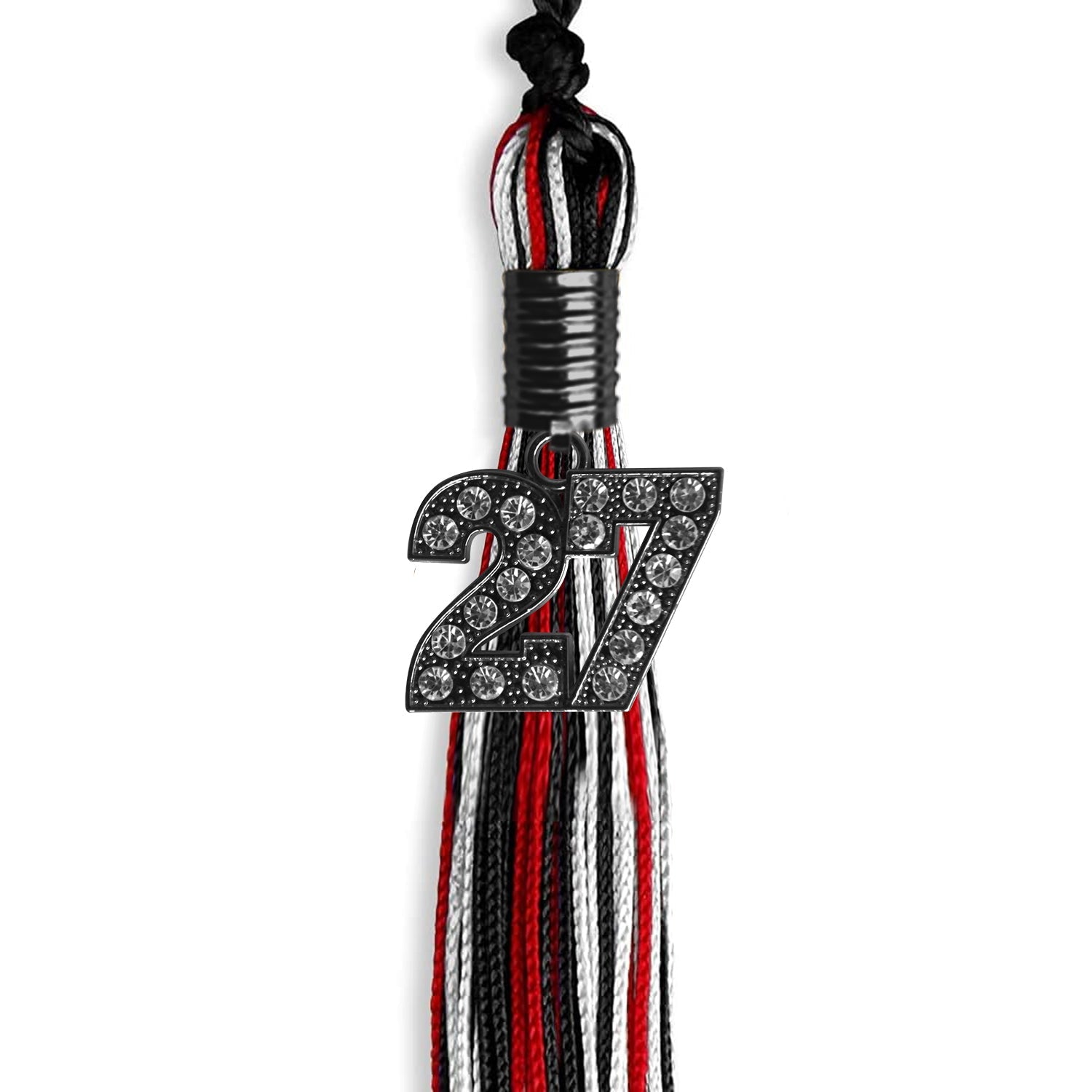 Black/Red/White Mixed Color Graduation Tassel with Black Date Drop - Endea Graduation