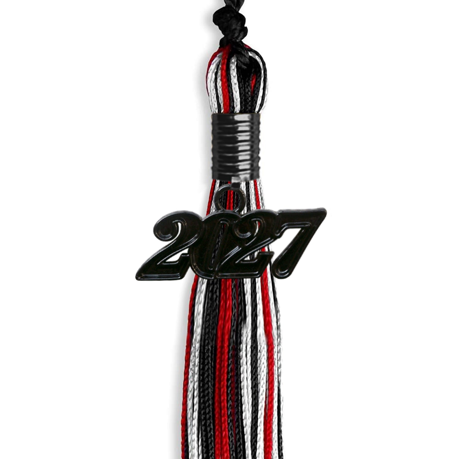 Black/Red/White Mixed Color Graduation Tassel with Black Date Drop - Endea Graduation