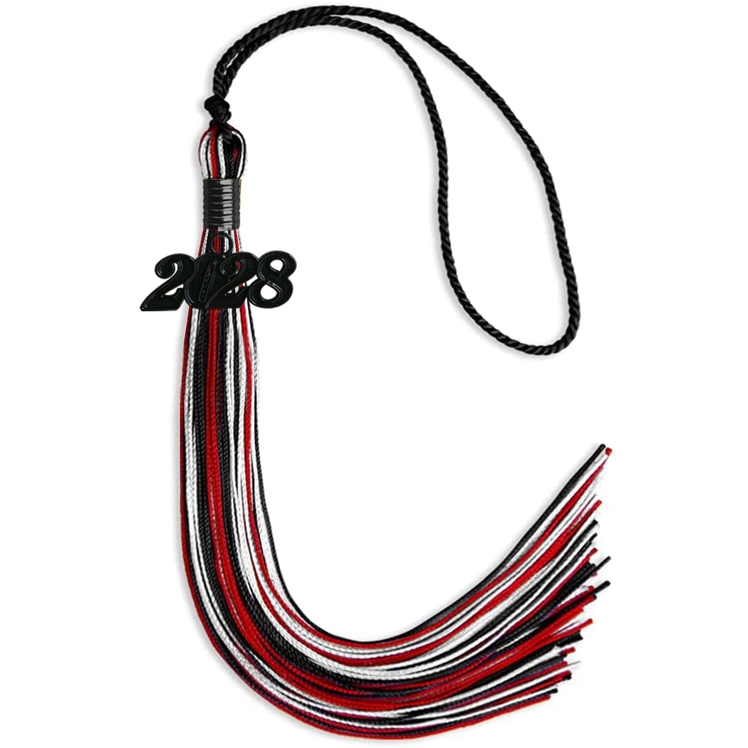 Black/Red/White Mixed Color Graduation Tassel with Black Date Drop - Endea Graduation