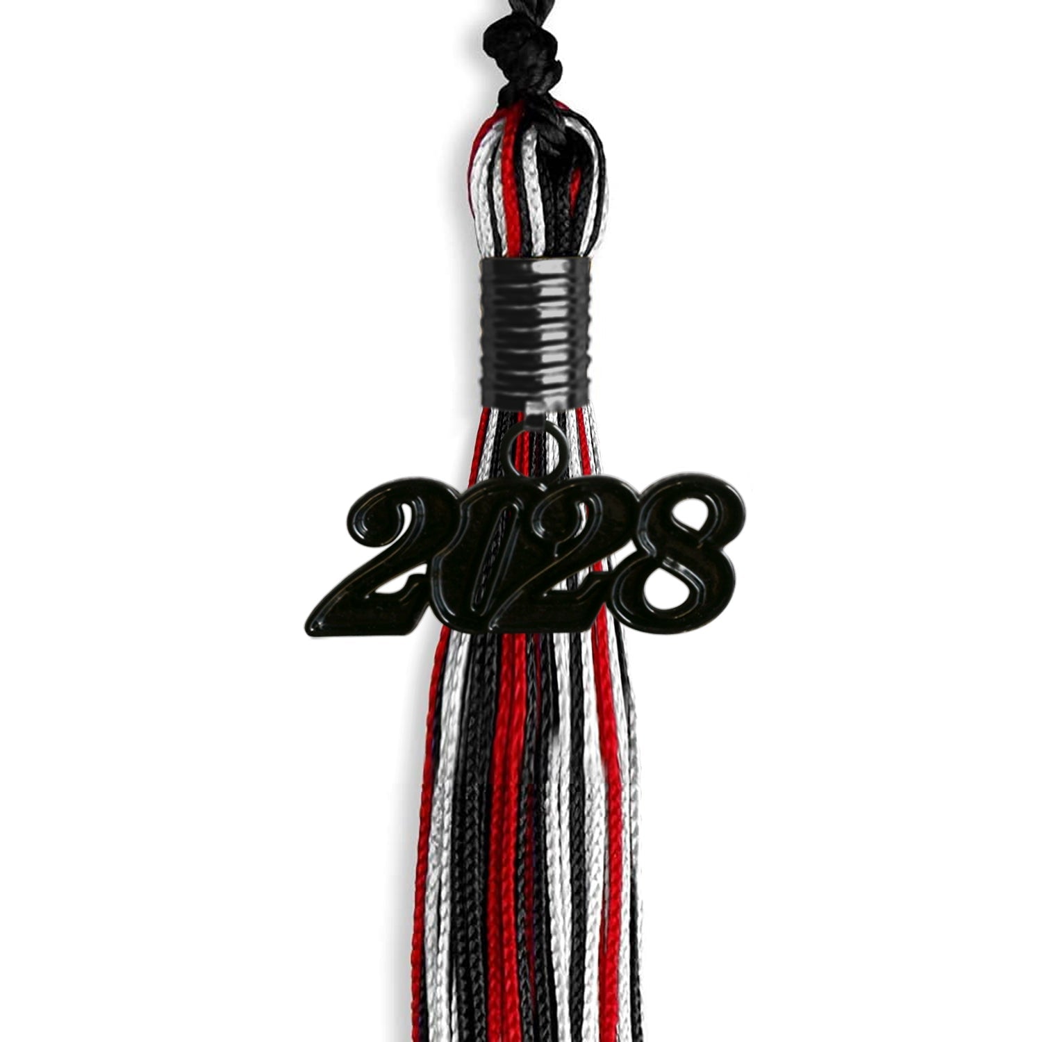 Black/Red/White Mixed Color Graduation Tassel with Black Date Drop - Endea Graduation