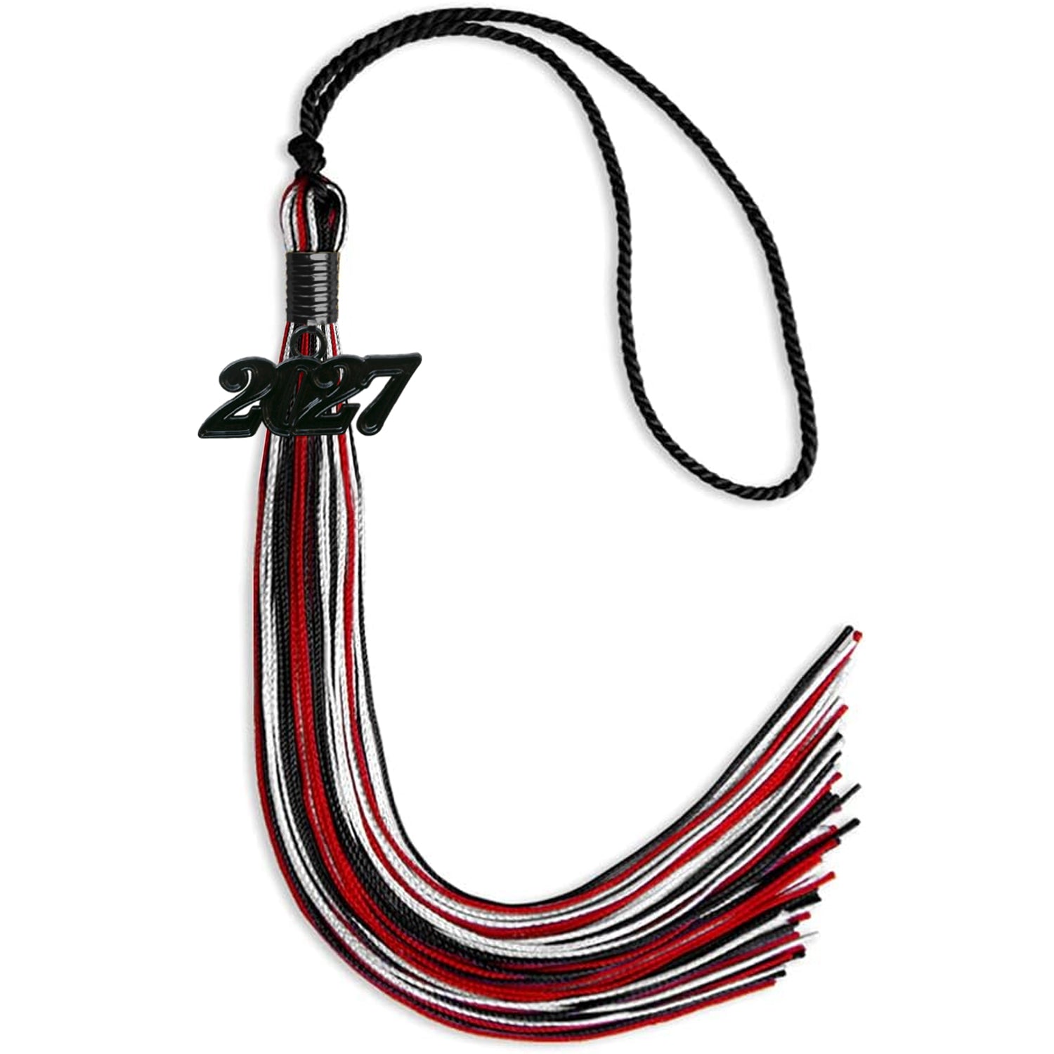 Black/Red/White Mixed Color Graduation Tassel with Black Date Drop - Endea Graduation