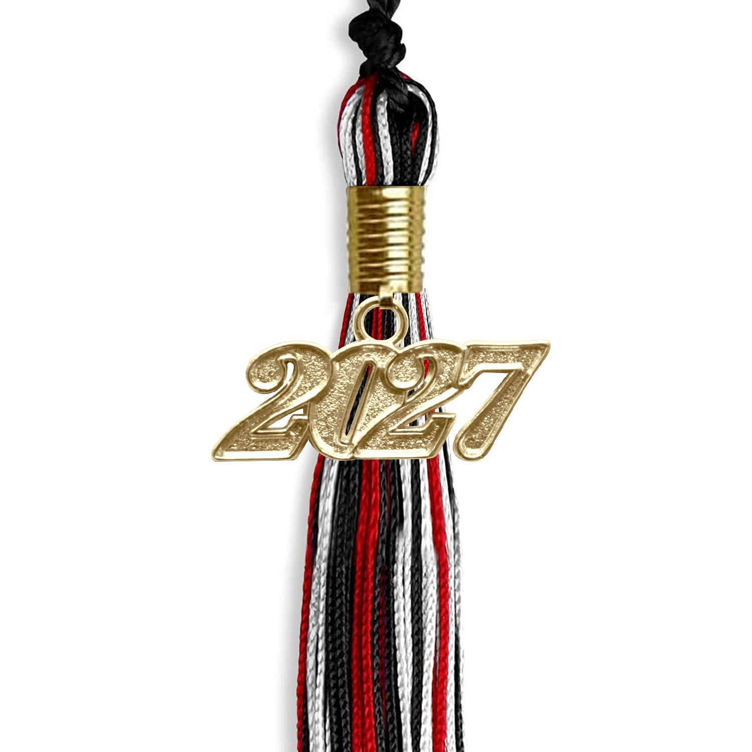 Black/Red/White Mixed Color Graduation Tassel with Gold Date Drop - Endea Graduation