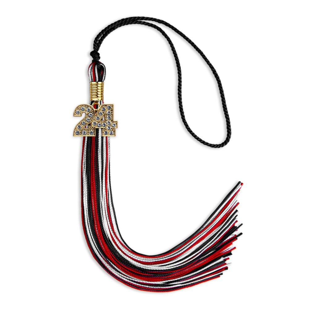 Black/Red/White Mixed Color Graduation Tassel with Gold Date Drop - Endea Graduation