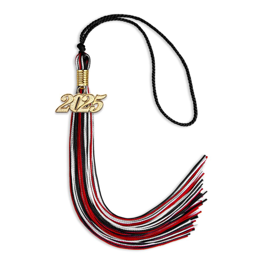 Black/Red/White Mixed Color Graduation Tassel with Gold Date Drop - Endea Graduation